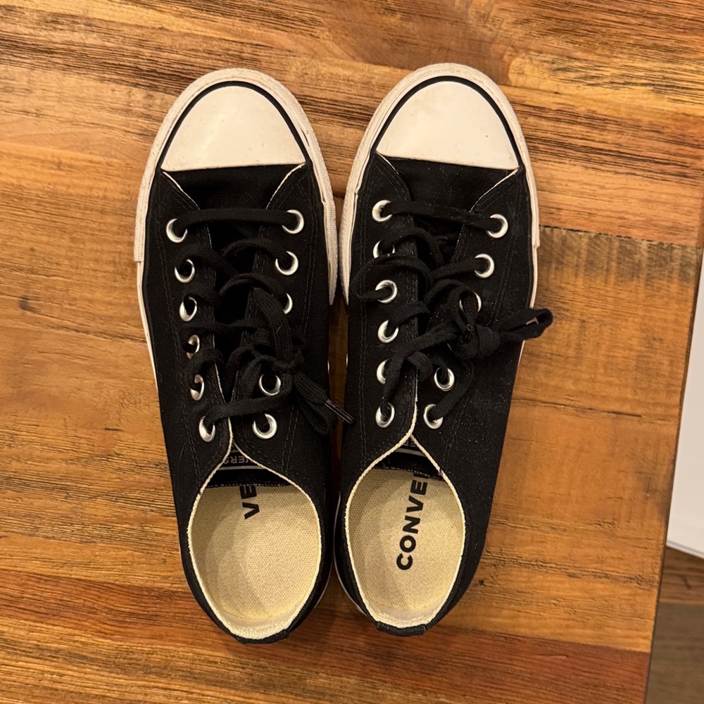 Converse Black and White Canvas platform sneakers